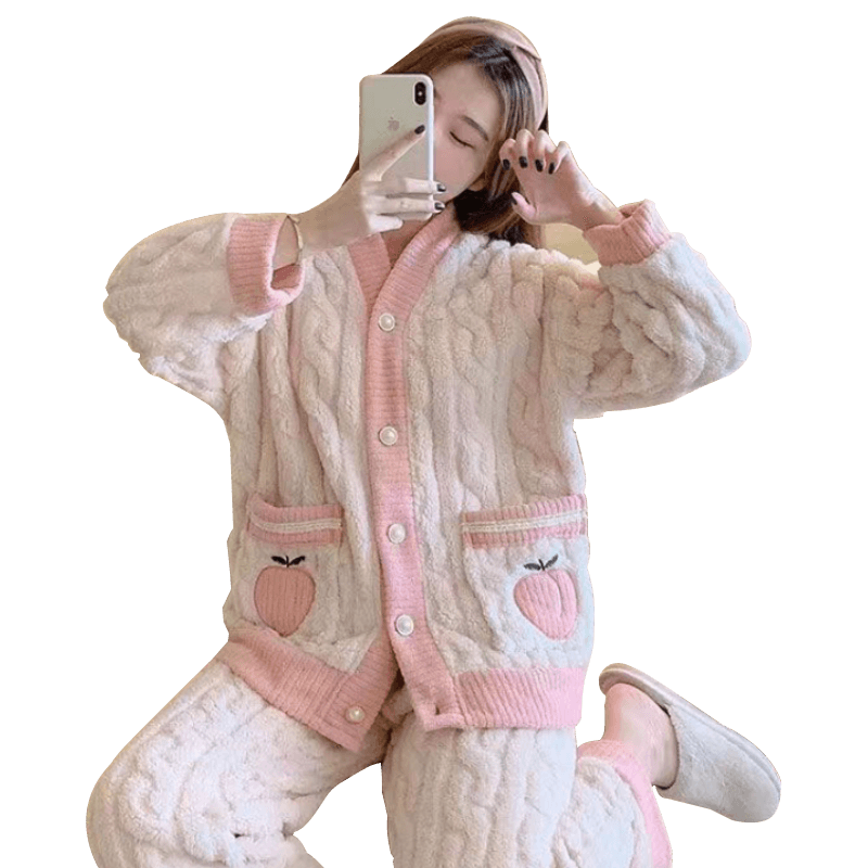 浪莎睡衣女秋冬加绒加厚珊瑚绒长袖长裤家居服套装法兰绒可外穿