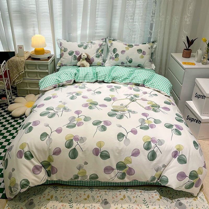 longess 全棉40支喷气高密活性印花被套床单套件纯棉被罩床品 xd-春晴