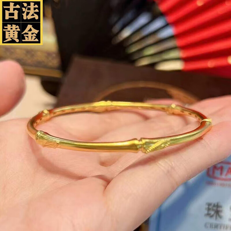 小腰金 古法金竹节手镯黄金实心细款闭口2021年新款纯999足金镯子女