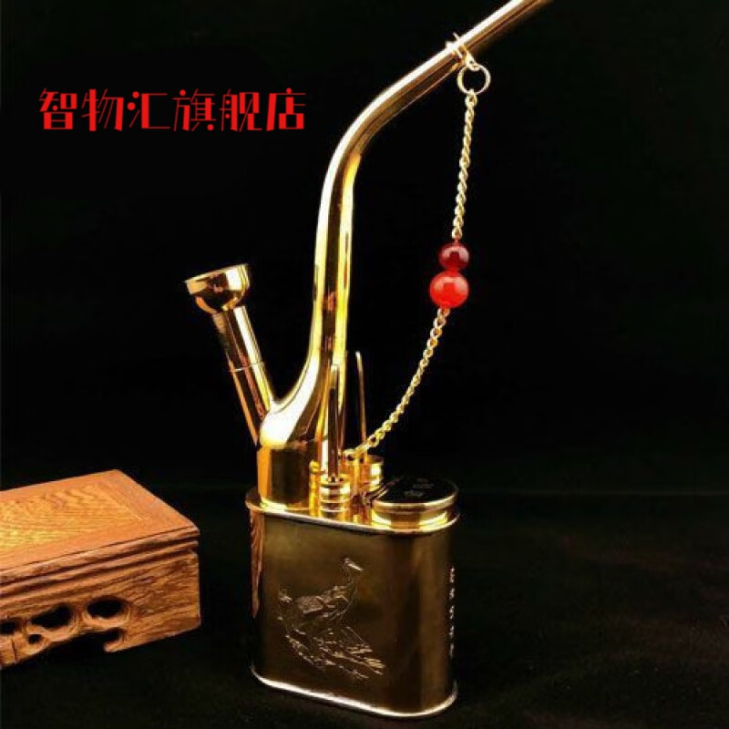 黄铜水烟袋便携式水烟壶水烟筒烟袋复古铜老式水烟斗过滤水烟嘴 如图