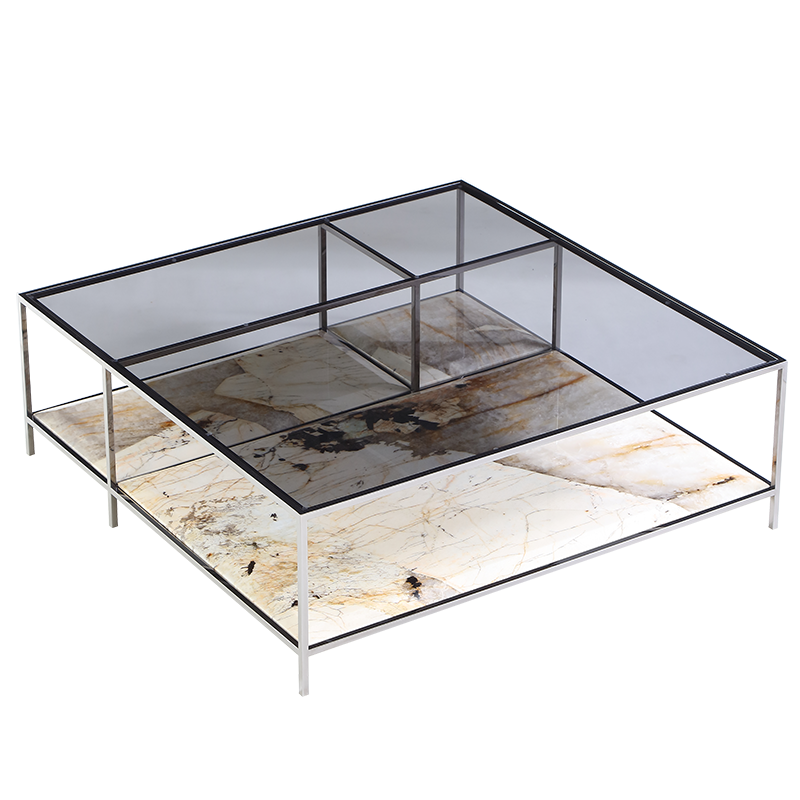 奢石茶几客厅家用钢化玻璃网红小户型小茶几透明现代简约轻奢大理石茶几 天然大理石茶几