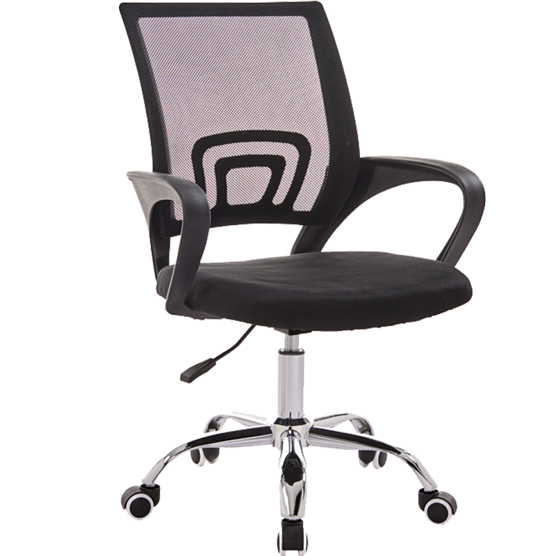 多颂 电脑椅职员办公椅会议椅学生宿舍转椅旋转升降椅子 黑色黑框 简易款 钢制脚