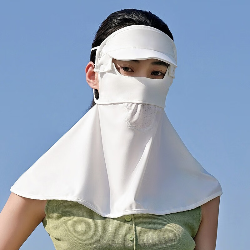 达芬奇密码防晒帽子护颈口罩 可拆卸脸罩冰丝面罩遮阳透气 白色