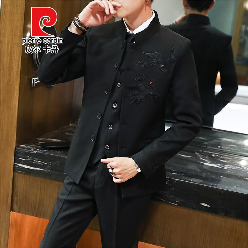 中国风西服套装立领中山装古风汉服男士韩版修身唐装中式礼服西装针织