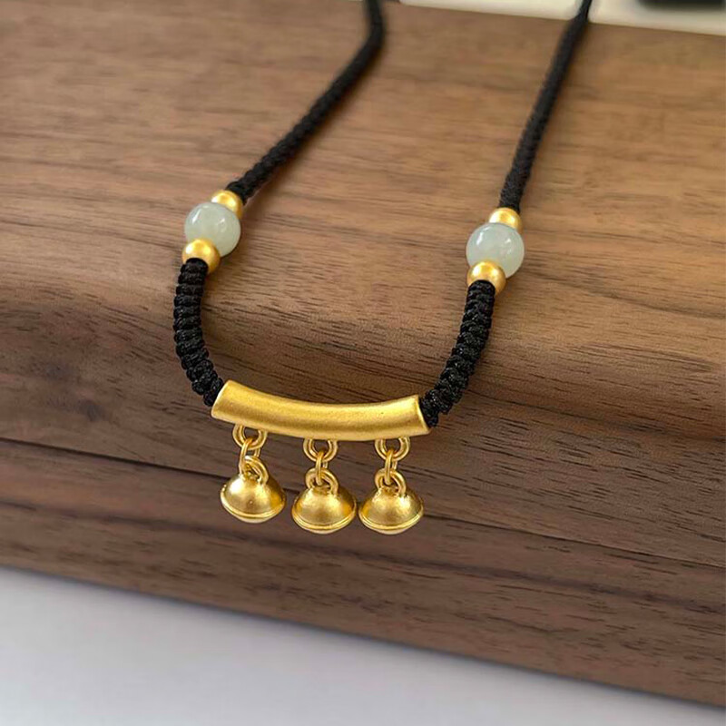 lpez老凤凰黄金足金999铃铛弯管项链女硬金吊坠转运珠编织锁骨颈项链