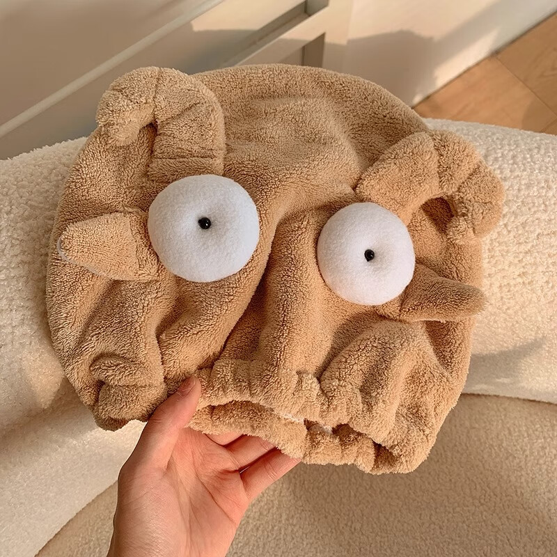 干加厚包头发毛巾擦洗头新款包头巾干发巾浴帽 咖色小绵羊网红仙女帽