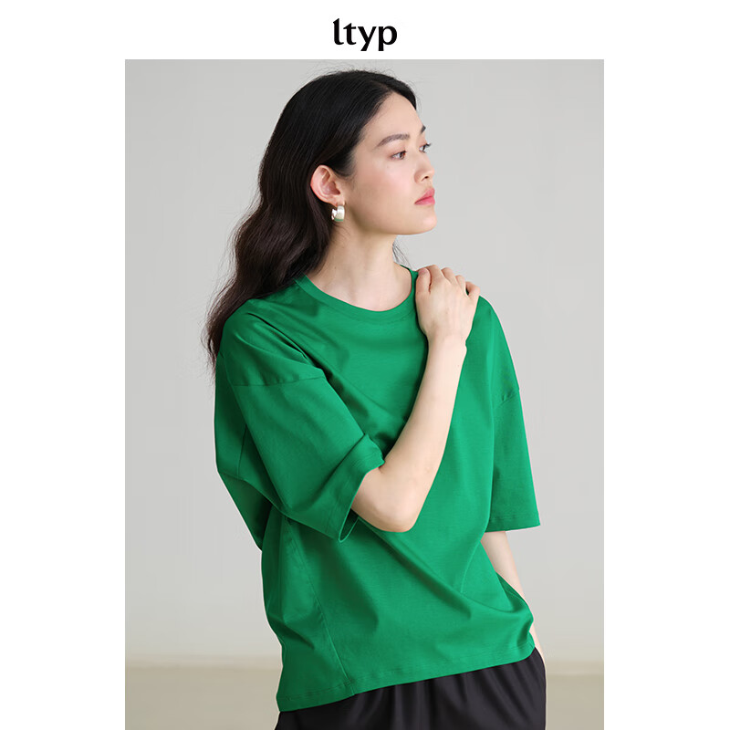 旅途原品（ltyp）凉感t恤女丝光棉60支造型T恤设计感纯色简约宽松上衣夏 龙井绿 L（现货）