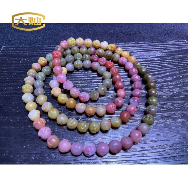 盐源佛头108颗佛珠手链礼品渐变色单株9毫米送礼项链七彩南红多圈手串