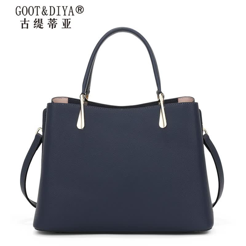 GOOT&DIYA情人节礼物送老婆百搭真皮手提单肩包大容量包包牛皮轻奢中年女包 牛皮藏蓝色