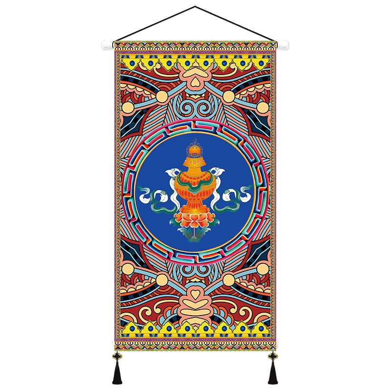 藏族吉祥八宝挂画西藏特色文化花纹挂布挂旗布艺 图a 宽45cm高75cm