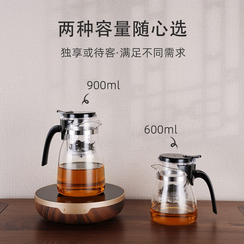 尚明(SAMADOYO)耐热玻璃飘逸杯一键下水过滤泡茶壶按压式茶水分离壶功夫茶具套装 900ml+托盘