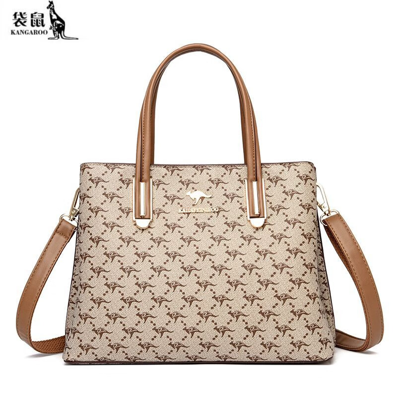 袋鼠(kangaroo)轻奢品牌包包女包真皮妈妈包新款时尚中年斜挎包手提包