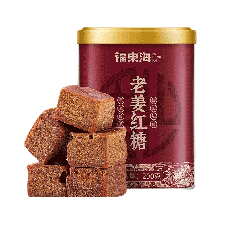 福東海 老姜黑糖老姜紅糖塊大塊黑糖姜茶紅糖姜茶送女友大姨媽可配黑糖姜棗茶紅棗枸杞茶 紅糖姜茶塊  四罐裝