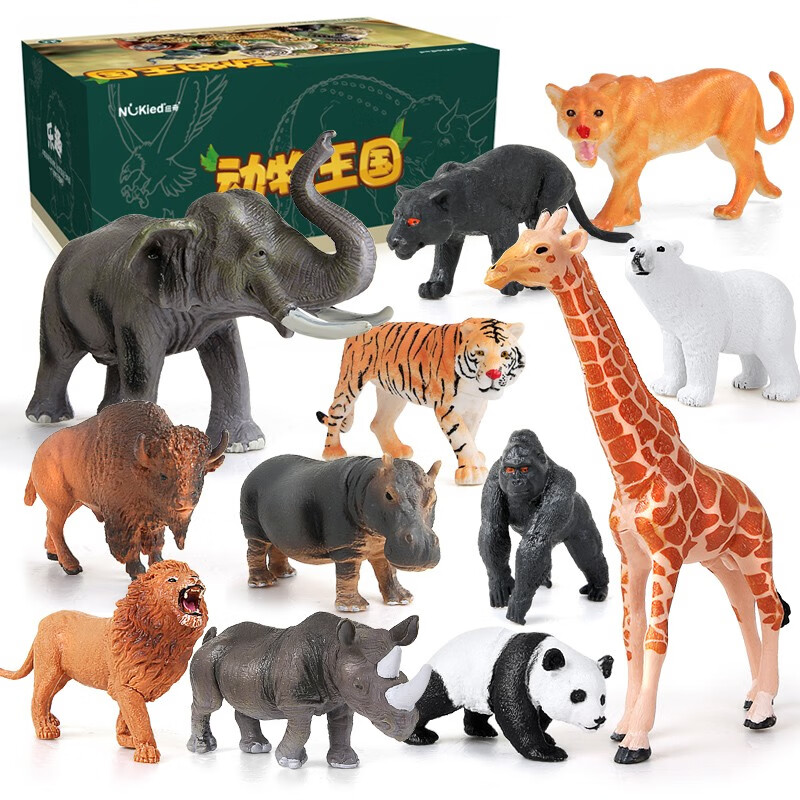 纽奇（Nukied）儿童恐龙玩具男孩3-6岁动物模型幼儿玩具霸王龙长颈鹿软胶野生动物套装儿童礼物 动物王国12件套【送1本动物手册】