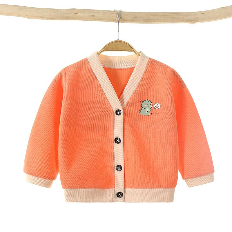 贝可飞宝宝针织衫秋季儿童开衫女童男童单件外套上衣 拼色橘 80cm