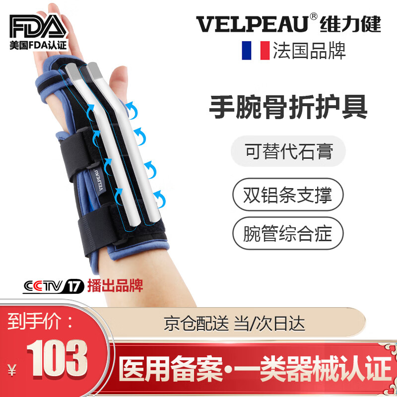 维力健（VELPEAU) 医用护腕 手腕护具腕关节支具腱鞘炎护腕骨折扭伤康复铝板固定腕管综合症男女 右手 M(手腕围16-22cm)