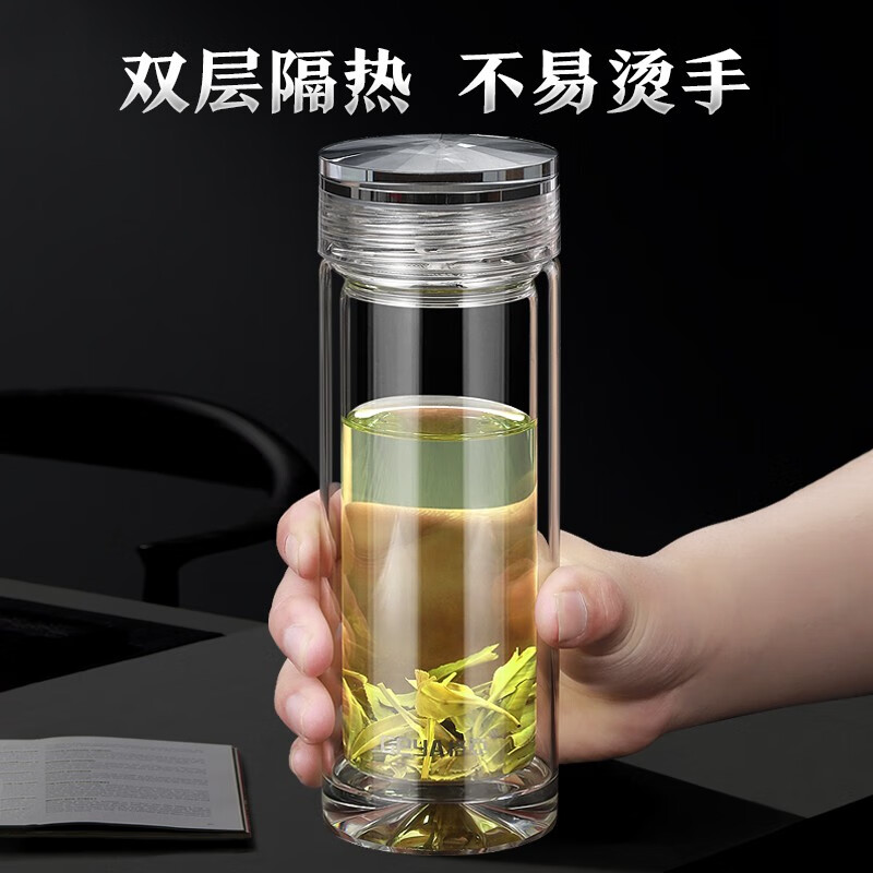 格亚（GEYA）望岳 双层玻璃杯茶杯男士高档商务办公泡茶水杯车载泡茶杯子礼盒 400ml【精致礼盒装】