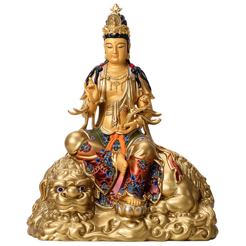 台湾铜彩绘文殊普贤菩萨佛像大全摆件文殊菩萨华严西方三圣供奉纯 38