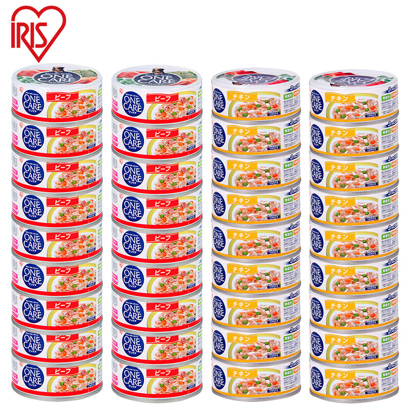 爱丽思（IRIS）狗罐头零食宠物湿粮成犬幼犬牛肉味鸡肉味混合装100g*36罐装