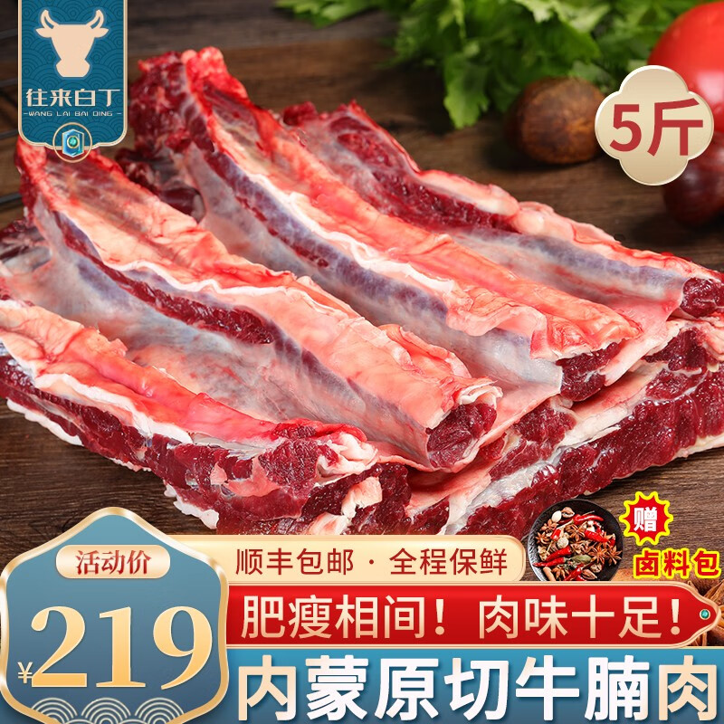 往来白丁 内蒙古原切牛腩肉 新鲜黄牛肉牛腹肉牛胸肉大块整冷冻烧烤火锅食材批发牛肉 生鲜 内蒙古牛腩5斤