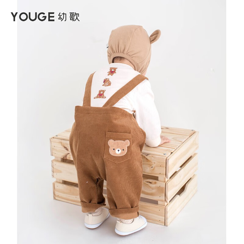 幼歌（YOUGE） 儿童春秋新款卡通小熊套头卫衣男女宝宝背带裤长裤时尚 土黄（背带裤） 90cm怎么样,好用不?