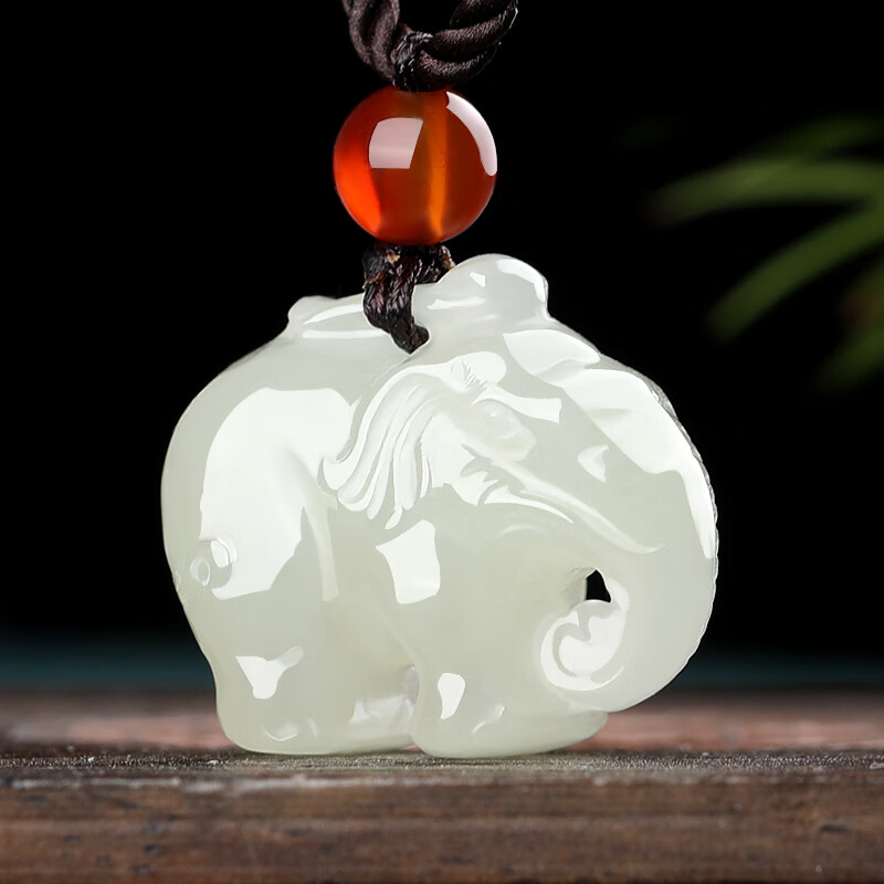 玉籽谣和田玉羊脂玉白玉大象吊坠男女玉象玉坠小象玉石玉佩项链 白玉