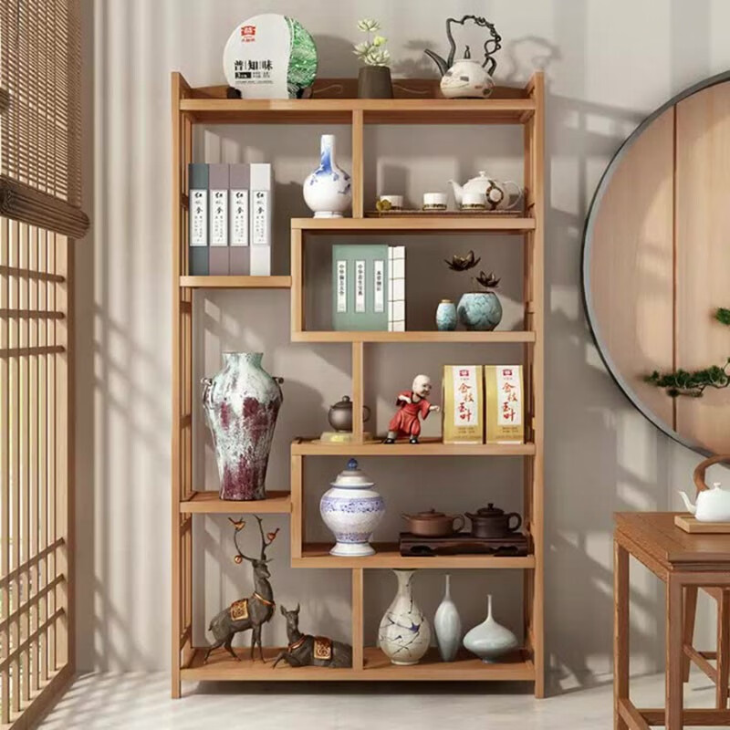 趣槐实木中式架室置物架展示架多宝阁型紫砂壶摆放架 六层100长(加粗