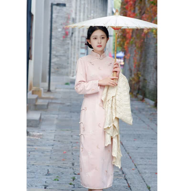 罗蒙（ROMON）【时染】旗袍秋冬女2023年秋季新款改良长袖高端气质年轻款日常穿 粉色 XL怎么样,好用不?