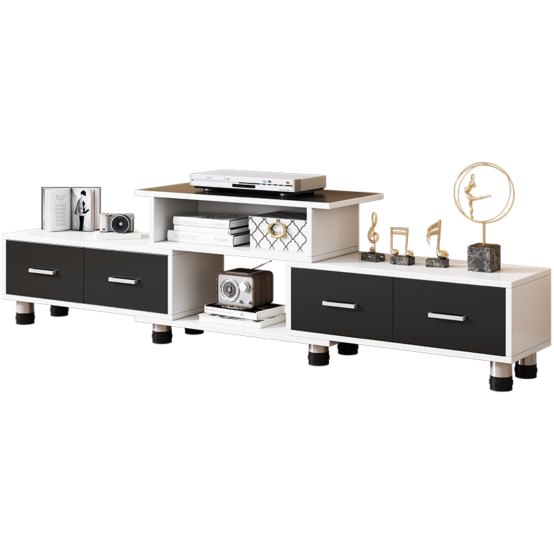 UCU 伸缩电视柜组合北欧简约现代小户型客厅简易柜家用 【四柜加高】暖白色+黑色170*28*39cm