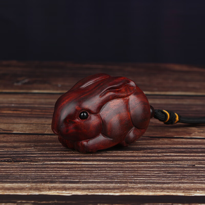 十二生肖兔把玩件 手工木雕摆件文玩随身挂件 小叶紫檀兔子