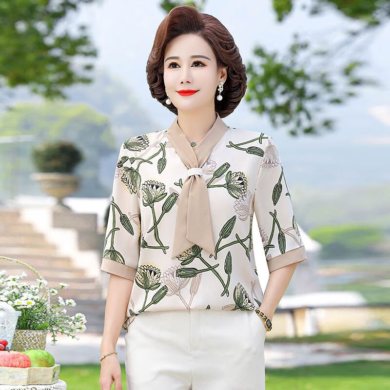 金彩潼星五十到六十岁中老年妈妈的衣服妈妈夏装雪纺两件套装中年洋气