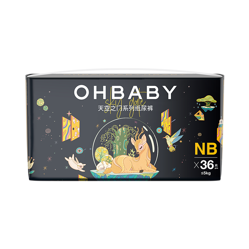 欧贝比（OHBABY）天空之门小包纸尿裤超薄透气包臀防漏尿不湿NB码36片