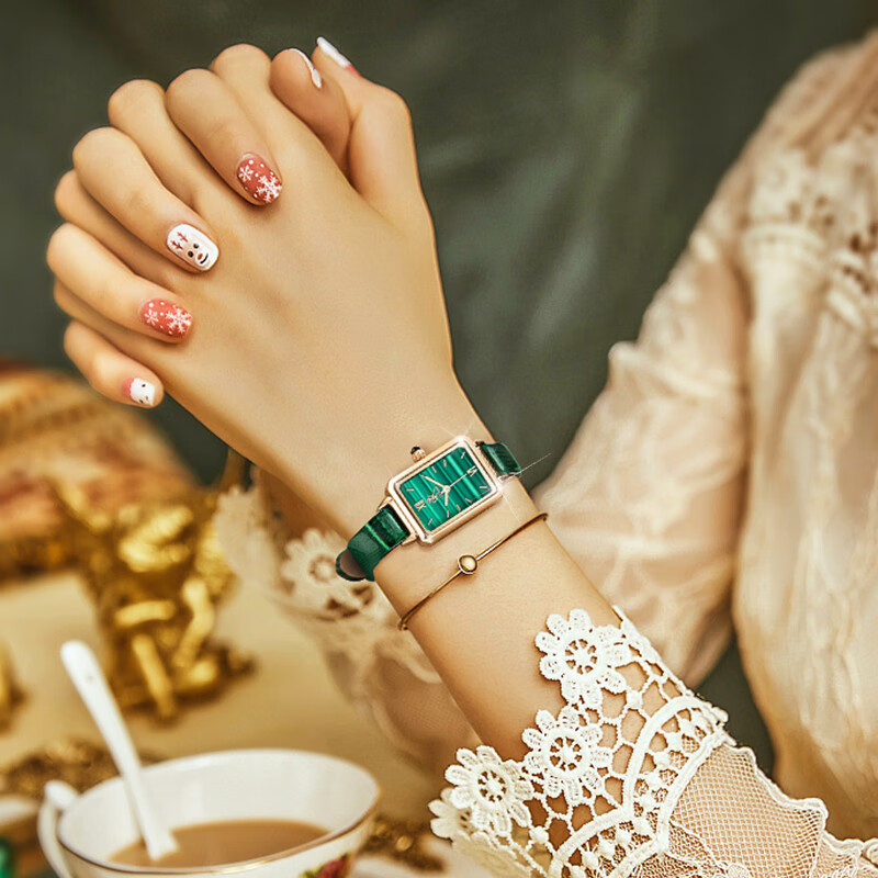 DK女士手表个性定制免费刻字写贺卡38女神节礼物送妈妈送女友送老婆 绿表-绿色小牛皮