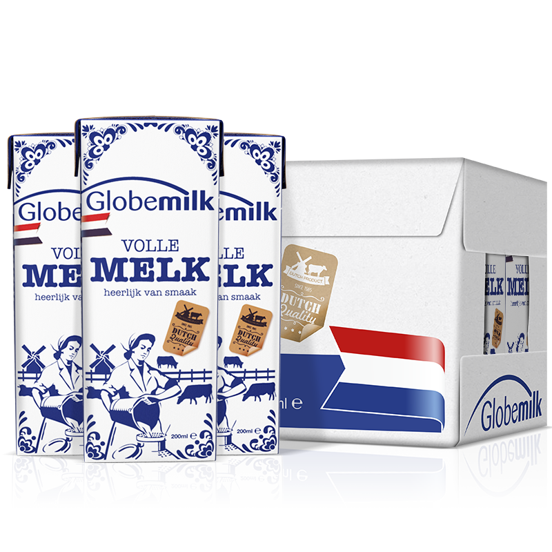 Globemilk 荷高 荷兰原装进口 3.7g优蛋白全脂纯牛奶 200ml*24 高钙营养早餐奶