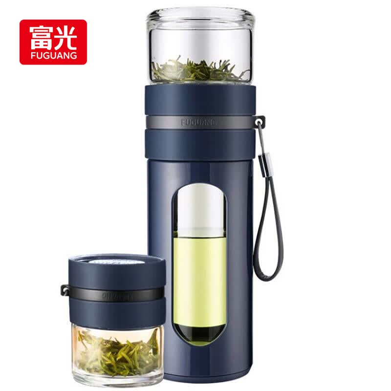 富光泡茶杯大容量玻璃杯透明茶水分离杯子办公水杯 深蓝色 340ML怎么看?