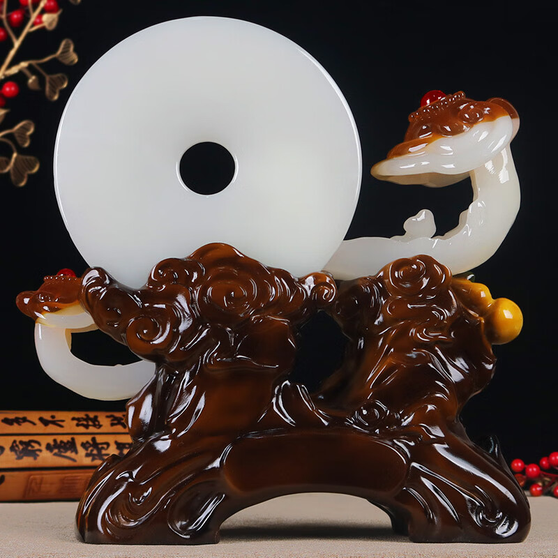 铁圈礼业玉如意平安扣摆件新房客厅玄关酒柜隔断电视柜装饰品乔迁入伙礼物 平安如意-鸿运当头 中号 高28厘米