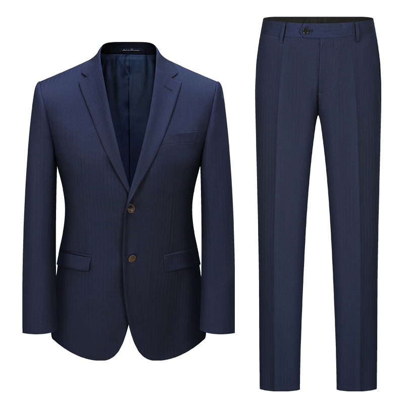 培羅蒙男士商務(wù)正裝藏蘭暗條紋羊毛西服套裝
