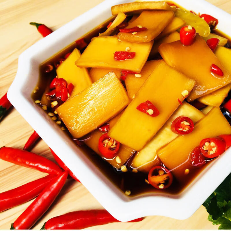 梦信 湖南特产农家手工爽口萝卜皮酸甜辣脆咸菜下饭菜 萝卜皮微辣500