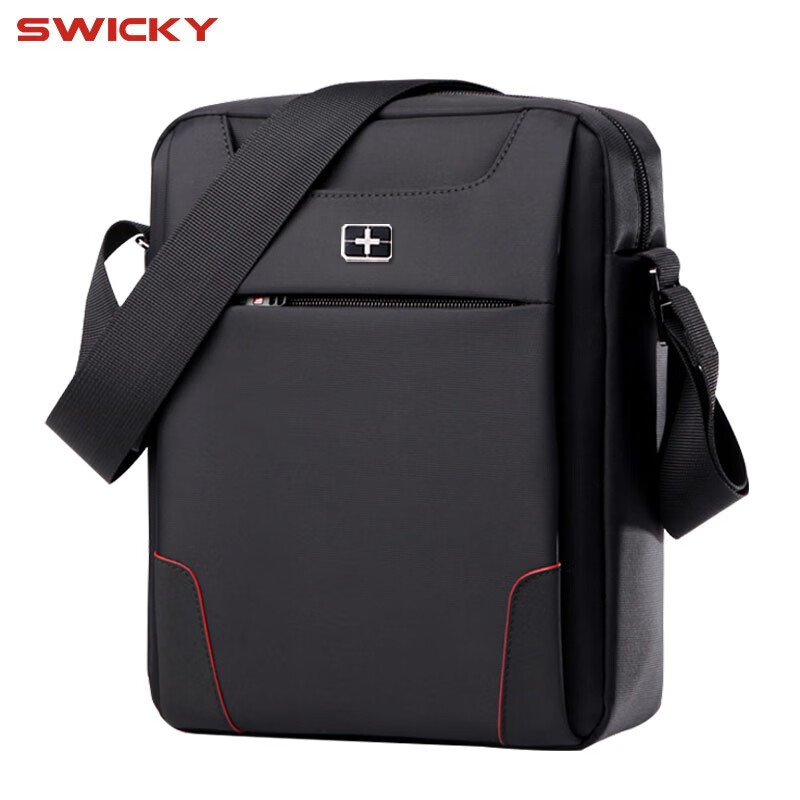 SWICKY瑞士单肩包男包斜挎包男士包帆布包商务休闲手提包新款潮挂包 黑色（可装11英寸平板）