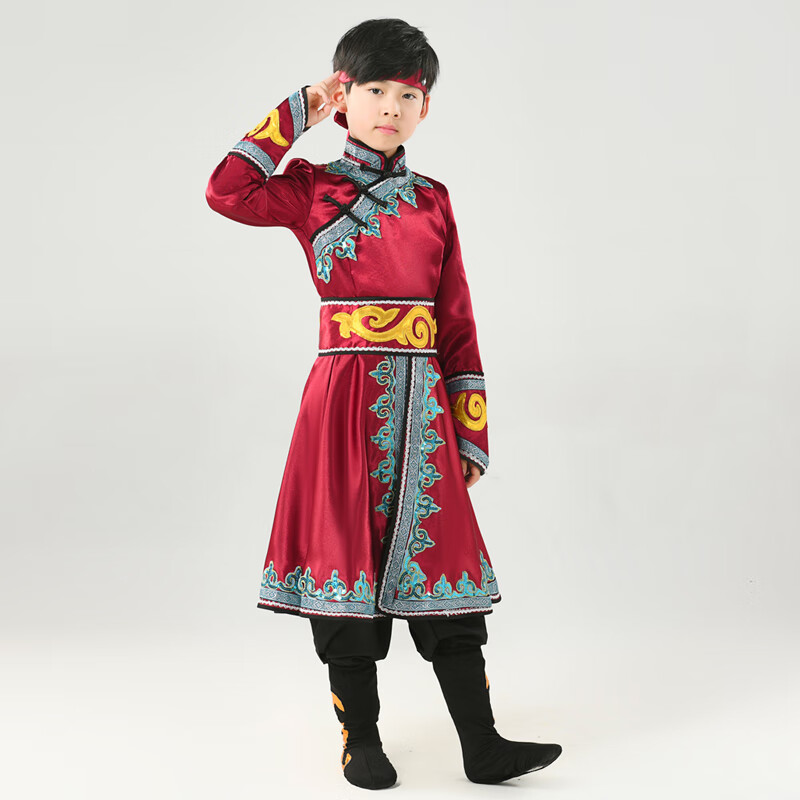 菲奢兰蒙古族服装男夏装演出服儿童女蒙古族男童蒙袍内蒙古少数民族
