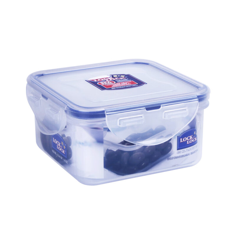 乐扣乐扣 塑料保鲜盒密封便当盒饭盒冰箱收纳盒食品储物盒餐盒420ml正方形