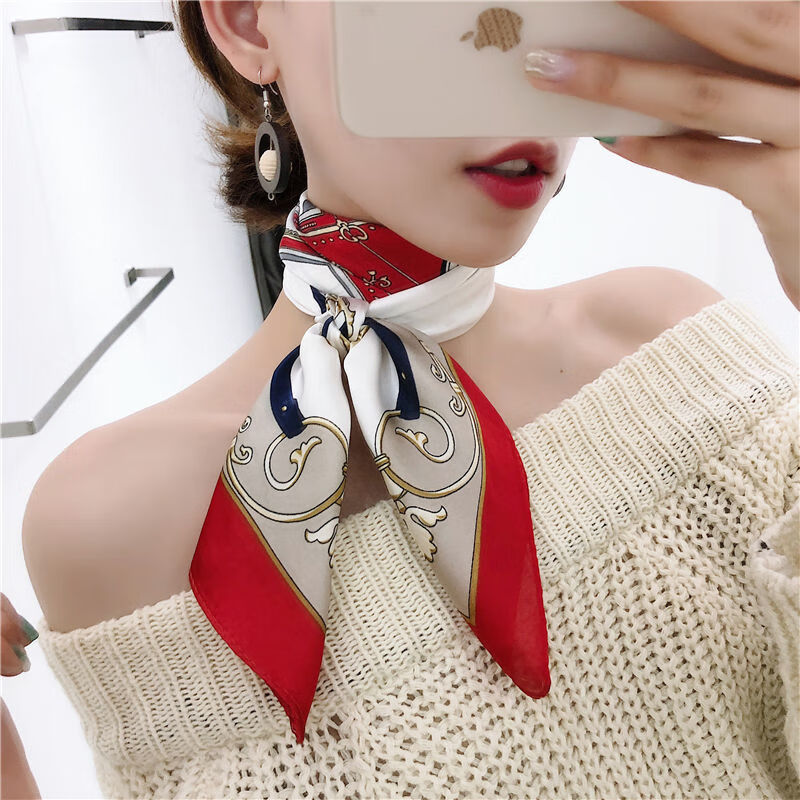 小丝巾 脖子70丝巾小方巾柔软仿真丝围巾装饰护颈纱巾 -红 70x70cm仿