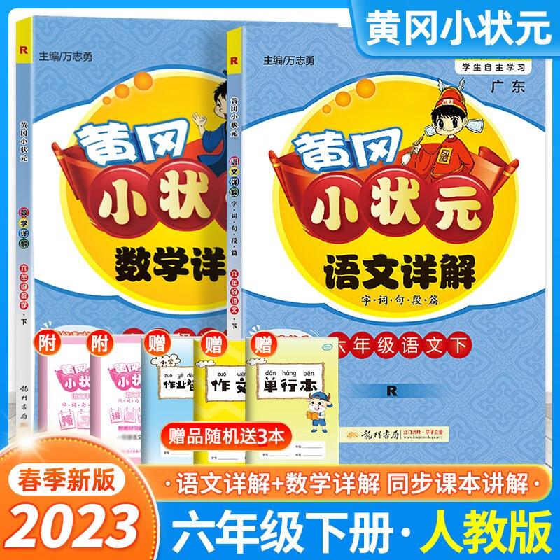 2023春广东版黄冈小状元 语文数学详解 六年级下册 人教版 小学语文数学6年级下字词句篇段篇 【2本】语文+数学