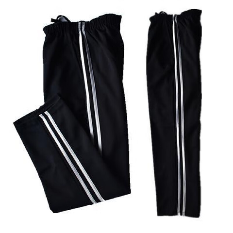 高中学生一条杠白条纹男生蓝色校服裤子直筒宽松运动长 黑色双杠白条