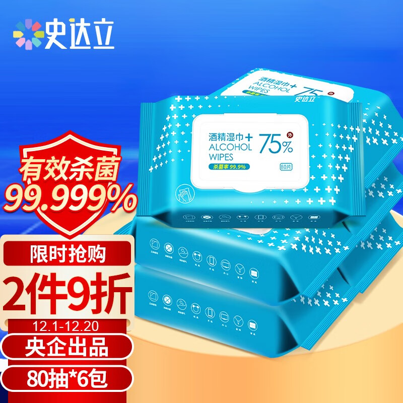 【史达立京东自营】75%酒精湿纸巾价格走势怎么样?多场景使用,消费者一致好评!