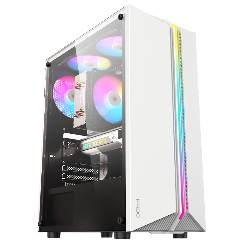 半岛铁盒（PADO）烈焰Z 白色 游戏办公台式机电脑主机箱（支持ATX主板/RGB灯条/亚克力全侧透/240冷排）    129元