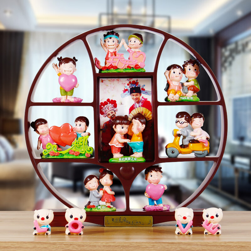 XMSJ结婚新婚礼物送新人姐姐新娘闺蜜创意实用摆件订婚礼品 天天开心+棕色圆架+小猪