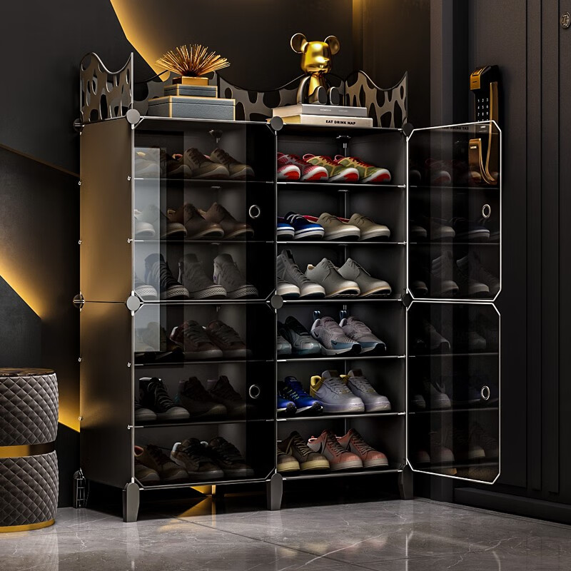 蔻丝（ColesHome） 鞋柜大容量家用多层透明简易组装鞋子收纳架 A款-84*32*105-带脚带围栏