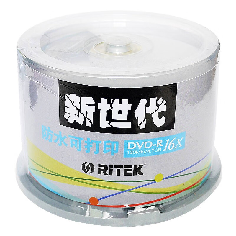铼德RITEK原装行货16速DVD-R白面4.7G可打印光盘空白刻录盘50片碟片盘越南产防水DVD可打印50片