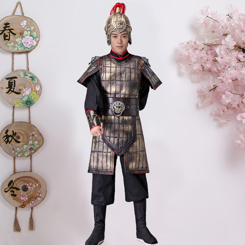 盔甲古装将军成人古代铠甲男款大帅大将戏服岳飞演出服装金色披风小兵